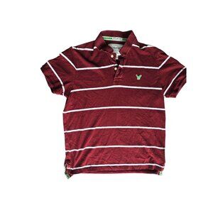 American Eagle Outfitters Mens Striped Polo Shirt Burgundy & White Size L